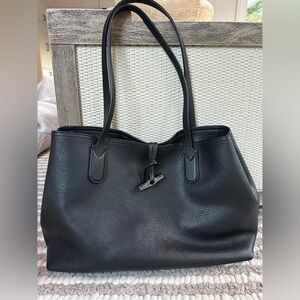 Longchamp Black Pebbled Leather Tote with Toggle